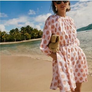 ▶️ J Crew ◀️ Smocked-waist mini dress in gathered floral block print Small